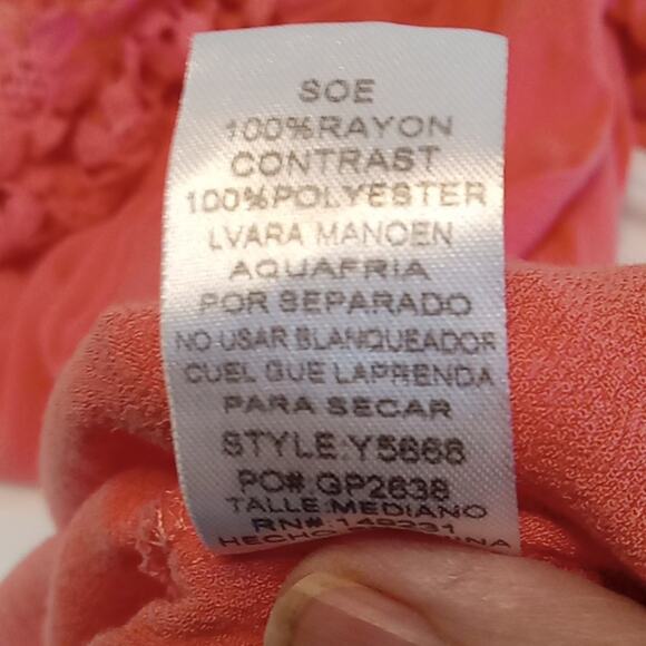 Kori America Women's. Orange short sleeve top with Crochet overlay. Medium - Picture 8 of 8